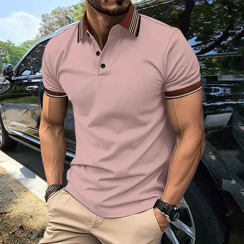 Summer Short-sleeved Polo Shirt for Men - Business Colorblock Lapel Top - Men's Summer Polo Shirt