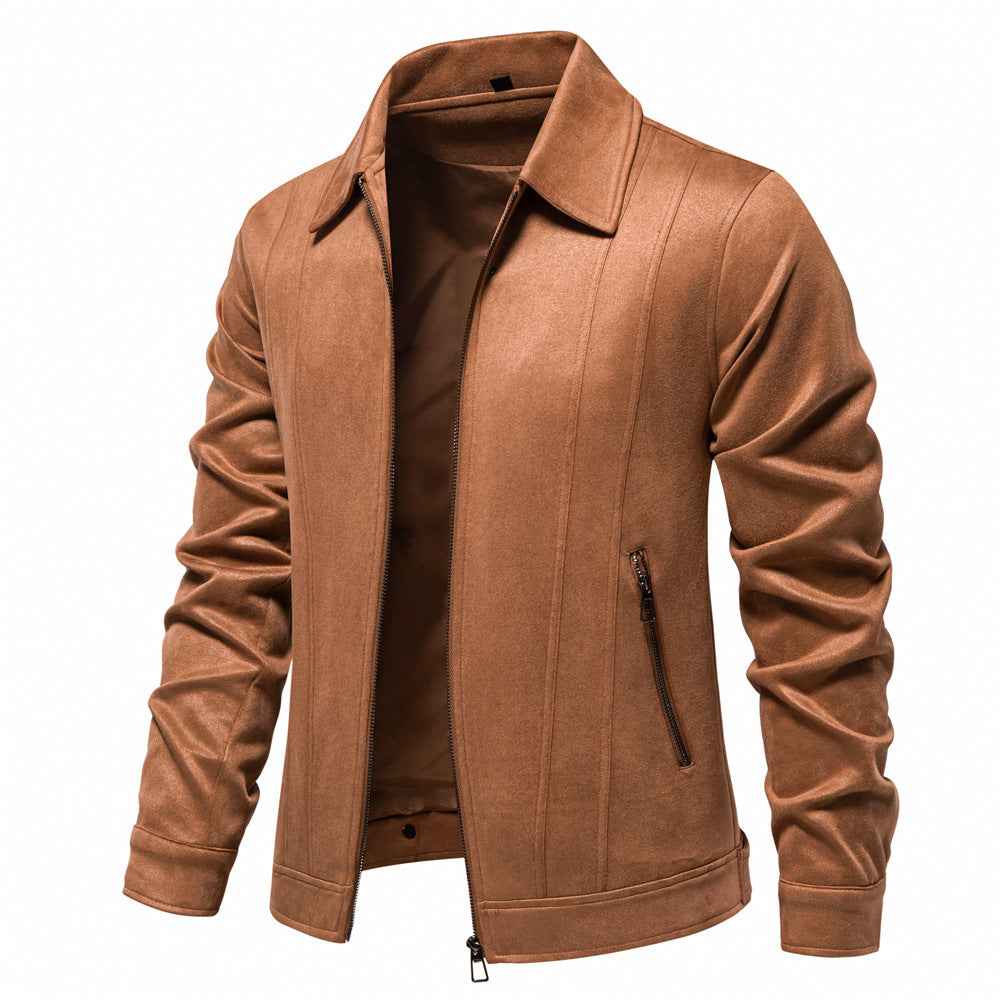 Fashion Lapel Zipper Men's Suede Jacket for Autumn and Winter Outdoor Wear