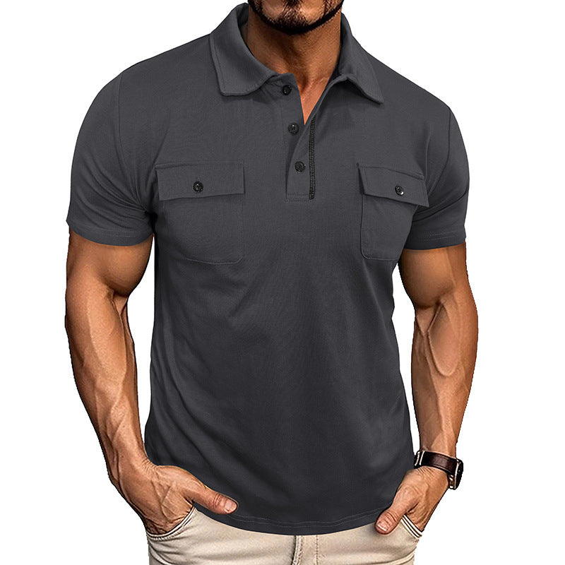 Lapel Short Sleeve Outdoor Pocket Polo Shirt T-shirt Men Clothing - TWENTY ONE SEVEN