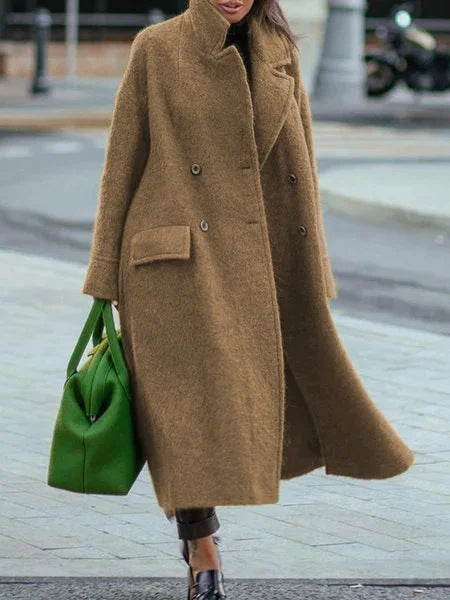 Autumn Winter Long Woolen Coat Solid Color for Stylish Warmth