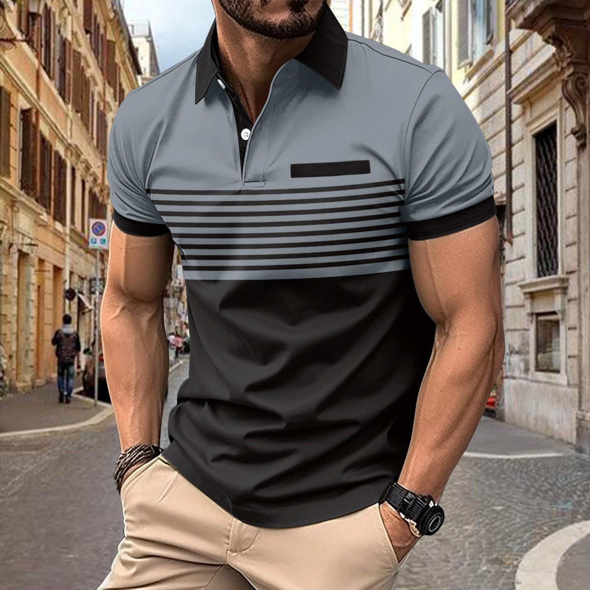 Casual Striped Shirt With Chest Pocket Men Clothing - TWENTY ONE SEVEN