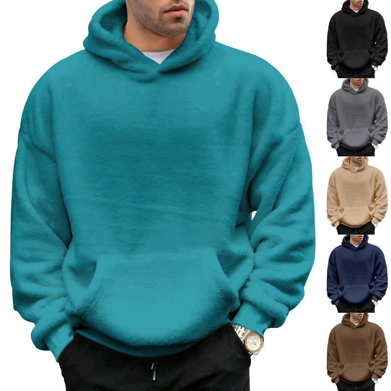 Double-sided Velvet Men's Plush Hooded Sweater with Pockets