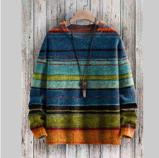 3D Printed Men's Sweater with Horizontal Stripes - Casual Style