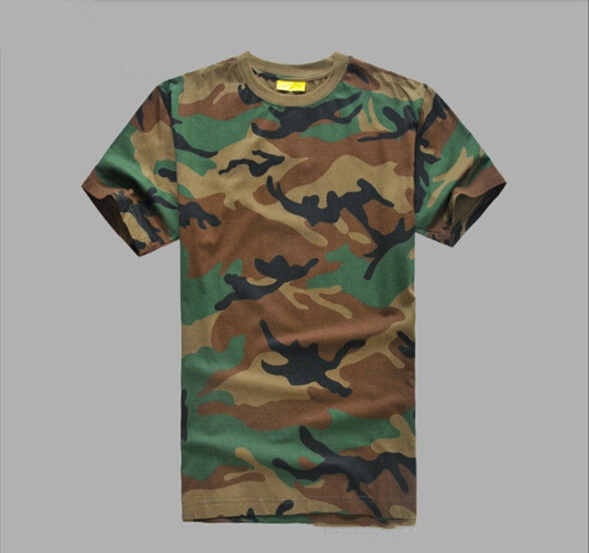 Mesh Round Neck Military Camouflage T-shirt - Short Sleeve Military Fan Design