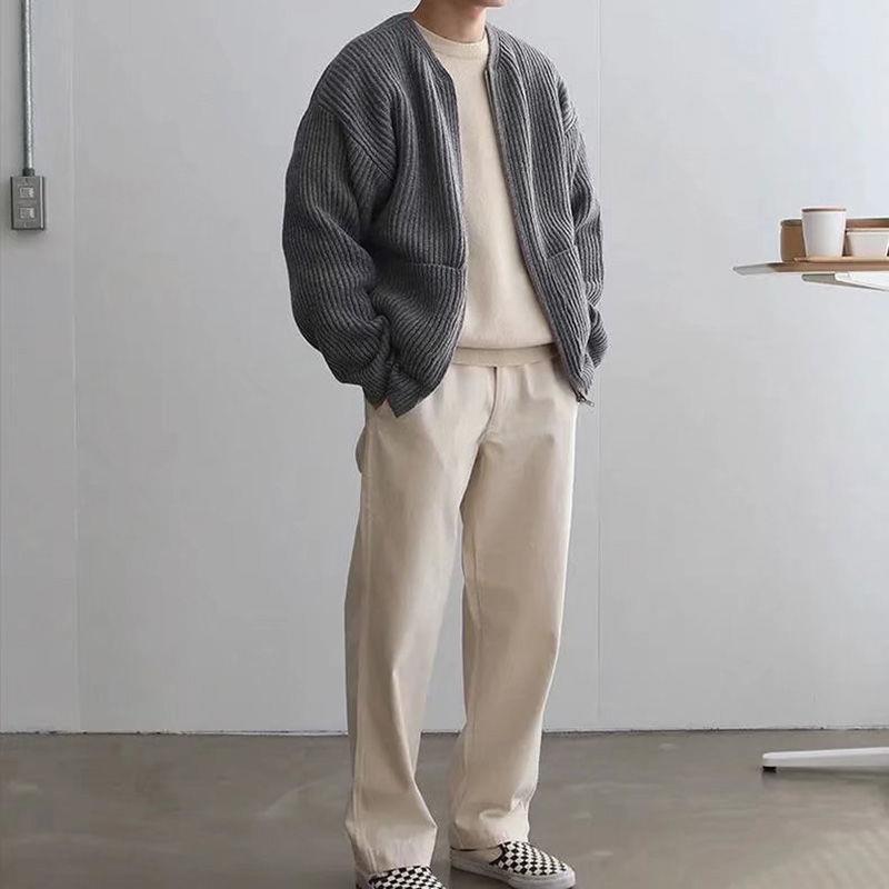 Men Zip Up Knitted Cardigan Lined Funnel Neck Jumper Sweater Pockets Coat All Seasons Comfortable Soft Long Sleeve - TWENTY ONE SEVEN