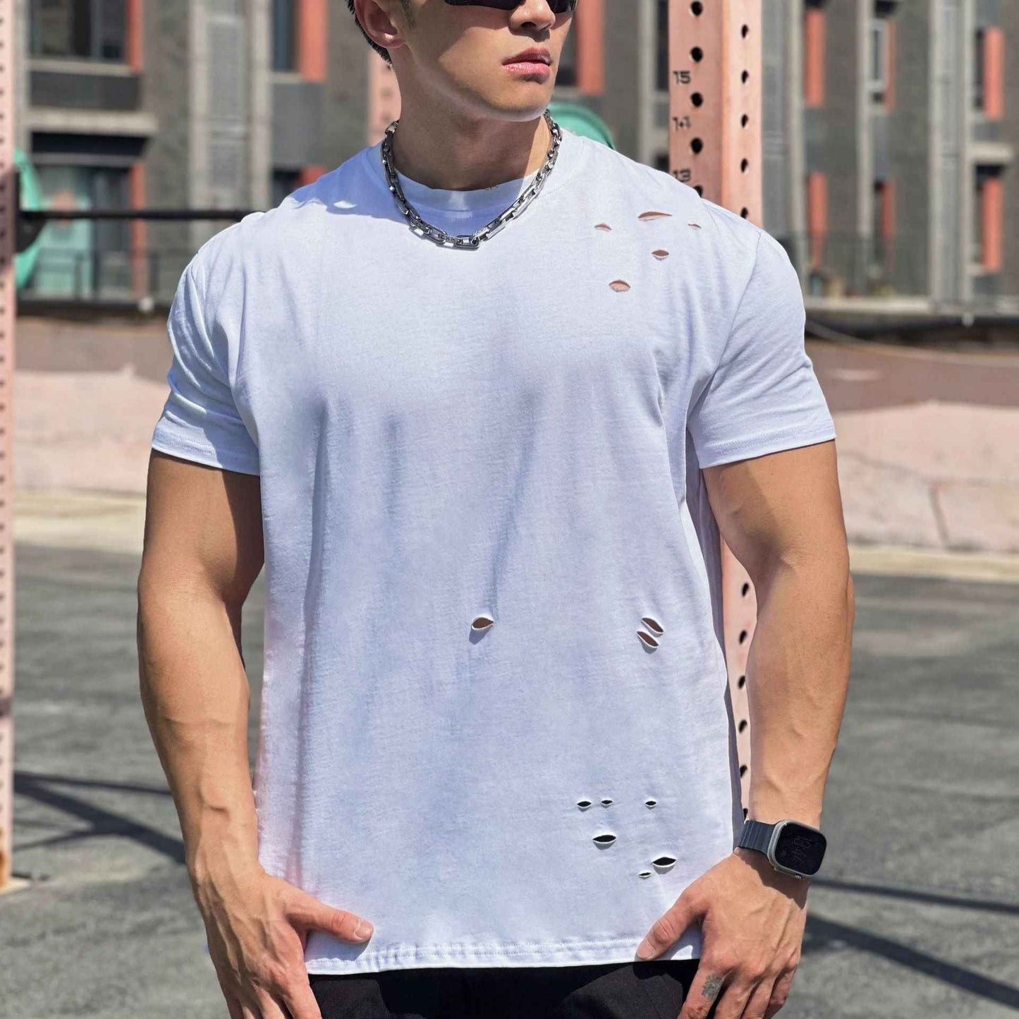 Muscle Sports Men's Fitness Cotton T-Shirt - Loose Cotton Fitness Short Sleeve for Men