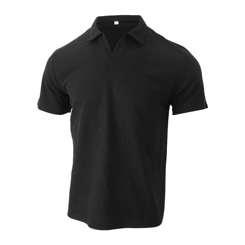 Polo Shirt Lapel V-neck Waffle Short Sleeve Men's T-shirt - TWENTY ONE SEVEN