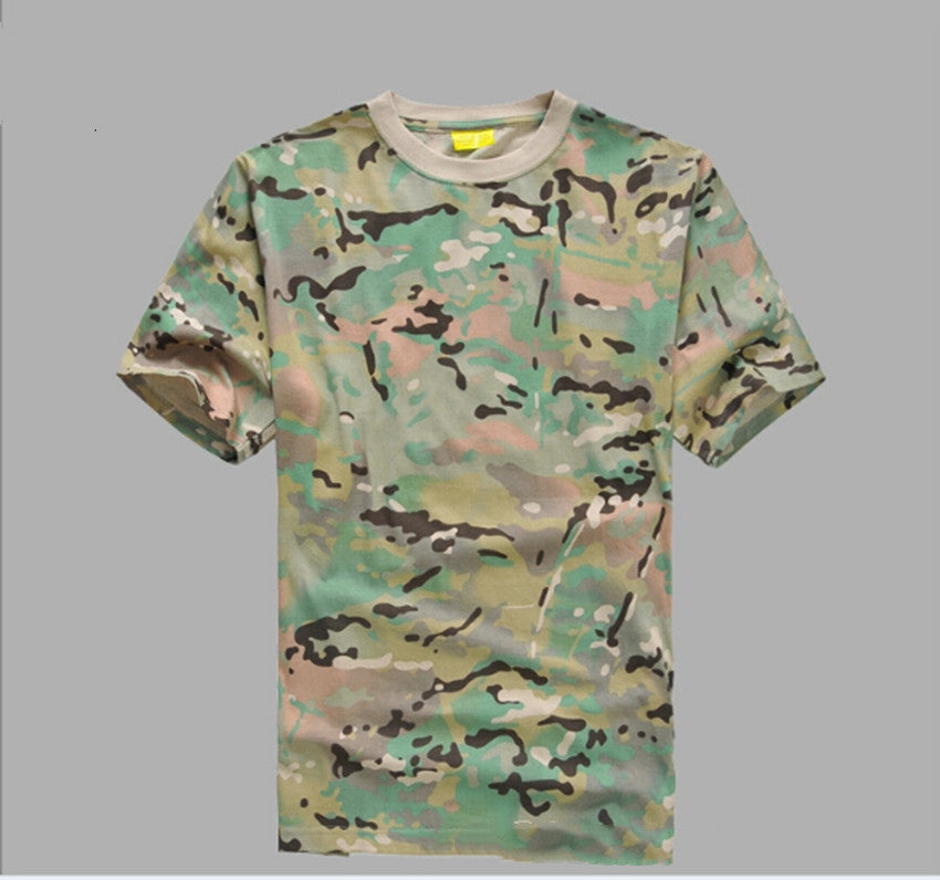 Mesh Round Neck Military Camouflage T-shirt - Short Sleeve Military Fan Design