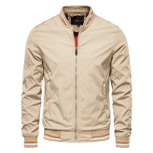 Men's Striped Zip-up Jacket - Casual Sports Outerwear with Pockets for Spring and Fall