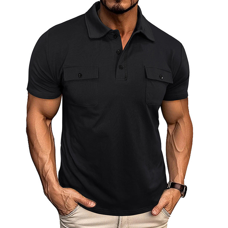Lapel Short Sleeve Outdoor Pocket Polo Shirt T-shirt Men Clothing - TWENTY ONE SEVEN