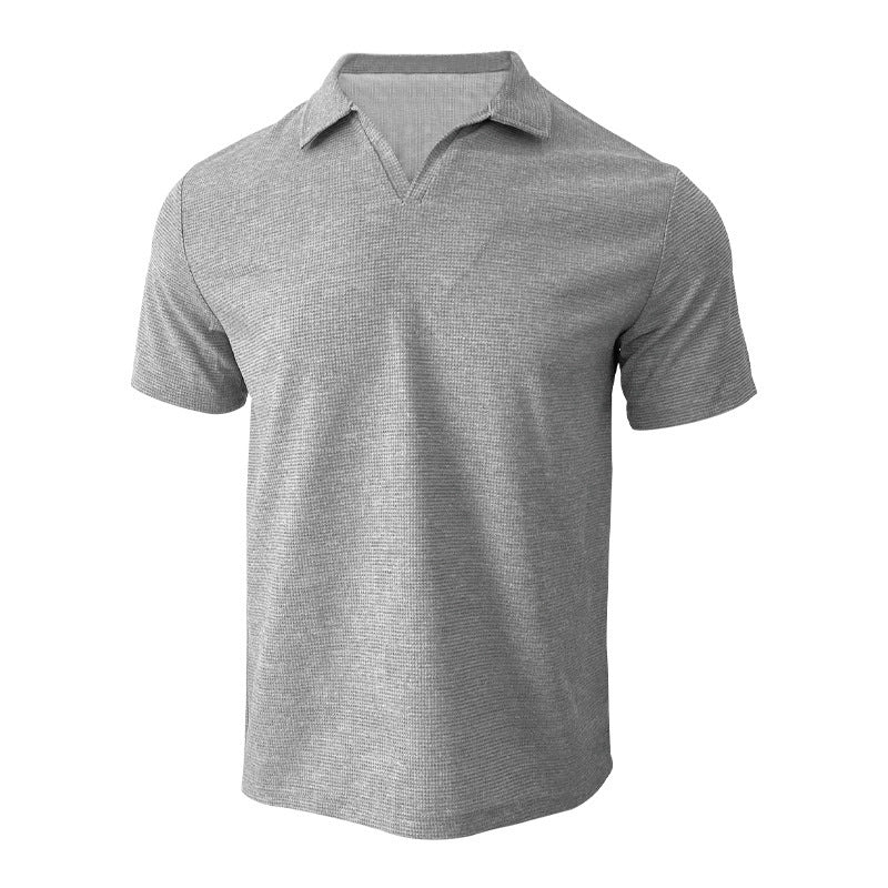 Polo Shirt Lapel V-neck Waffle Short Sleeve Men's T-shirt - TWENTY ONE SEVEN