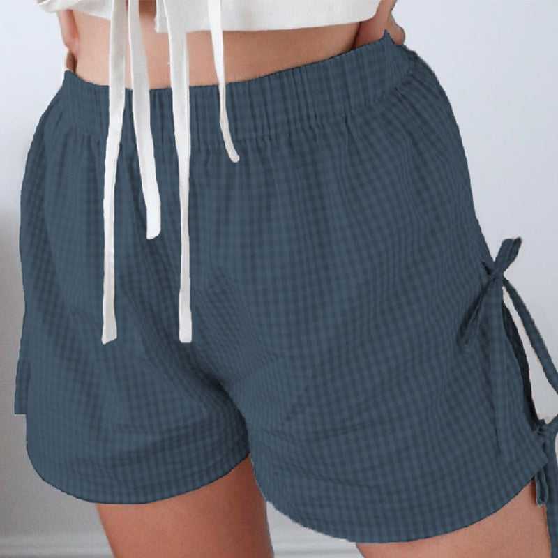 Y2K Plaid Print Shorts with Lace-up Design – Summer Fashion Elastic Band Pants for Women