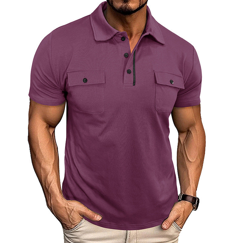 Lapel Short Sleeve Outdoor Pocket Polo Shirt T-shirt Men Clothing - TWENTY ONE SEVEN