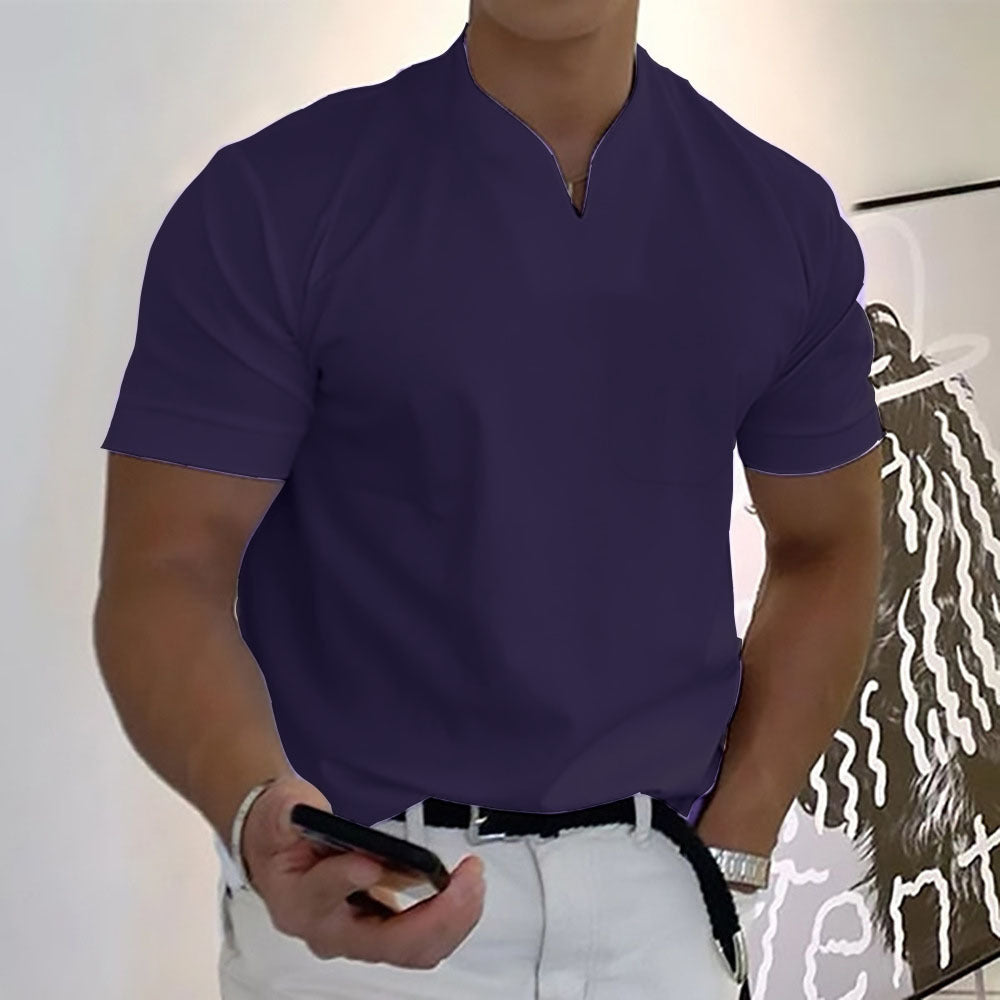 Summer Short Sleeve Shirt Men Fitness Plus Size Sports T-Shirt Elastic Cotton Pocket - TWENTY ONE SEVEN