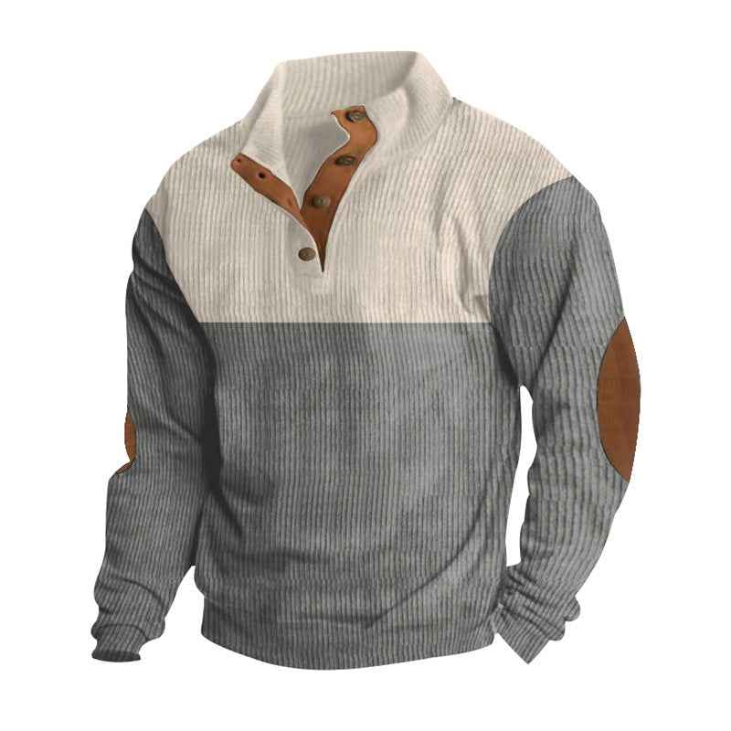 Men's Colorblock Pullover Sweatshirt - Casual Long Sleeve Stand-Collar Loose Top