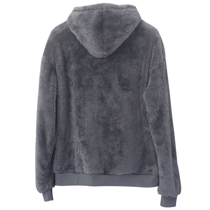 Double-sided Velvet Men's Plush Hooded Sweater with Pockets