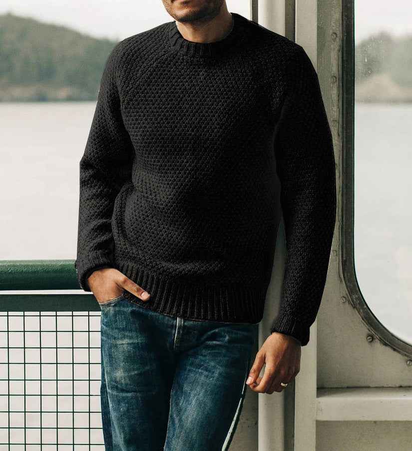 Men's Winter Pullover Sweater Casual Solid Color Round Neck Knitted Top