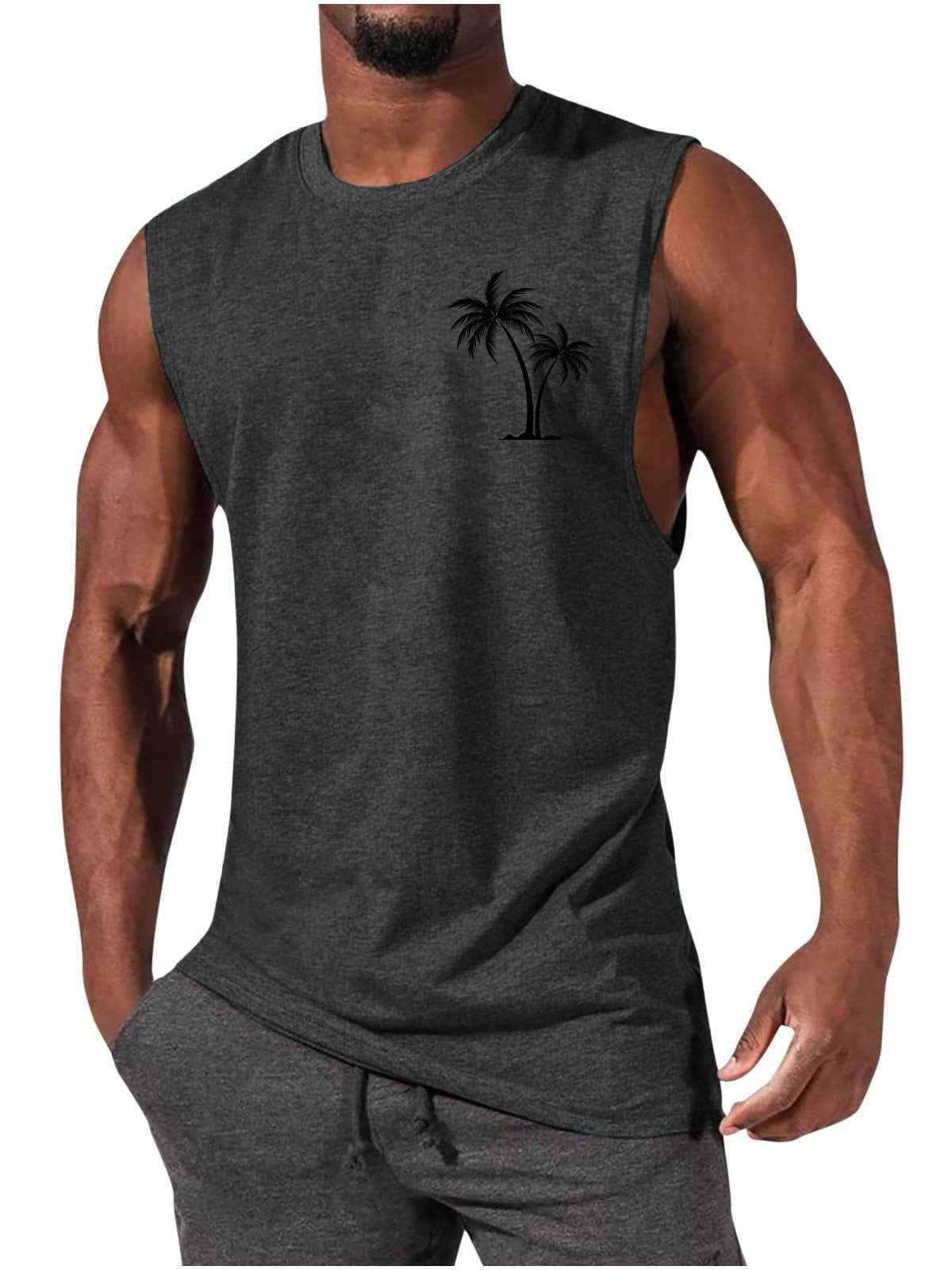 Coconut Tree Tank Top Summer Beach Vest for Men - Workout Muscle Fitness T-shirt