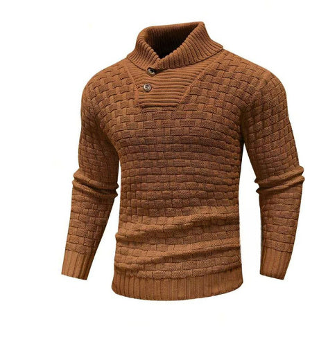 Men's Slim Turtleneck Sweater With Button Design Fashion Casual Solid Color Pullover Top Clothing - TWENTY ONE SEVEN