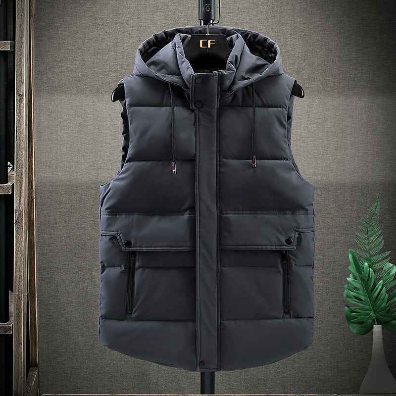 Men's Down Hooded Vest - Cotton Jacket Waistcoat for Students