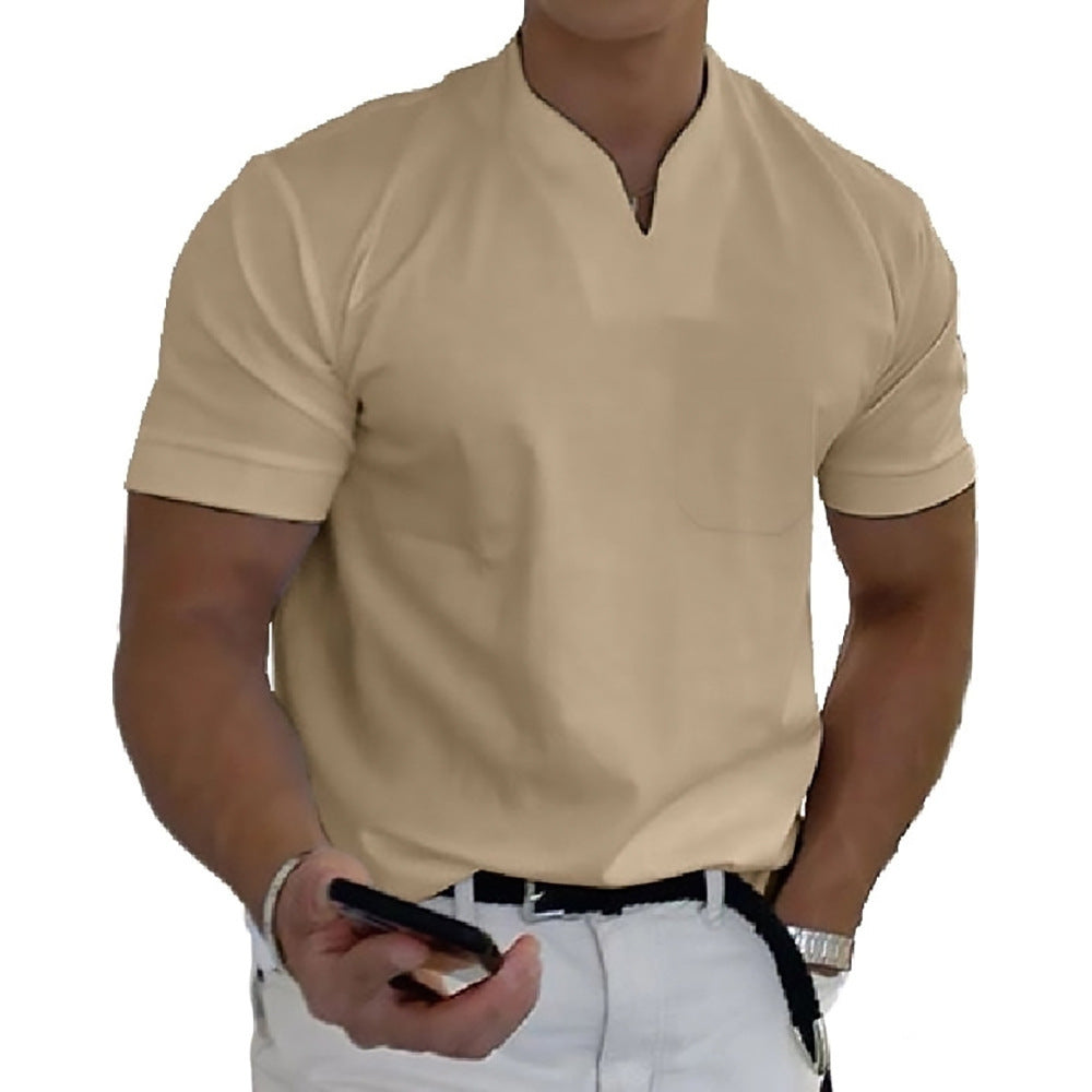 Summer Short Sleeve Shirt Men Fitness Plus Size Sports T-Shirt Elastic Cotton Pocket - TWENTY ONE SEVEN