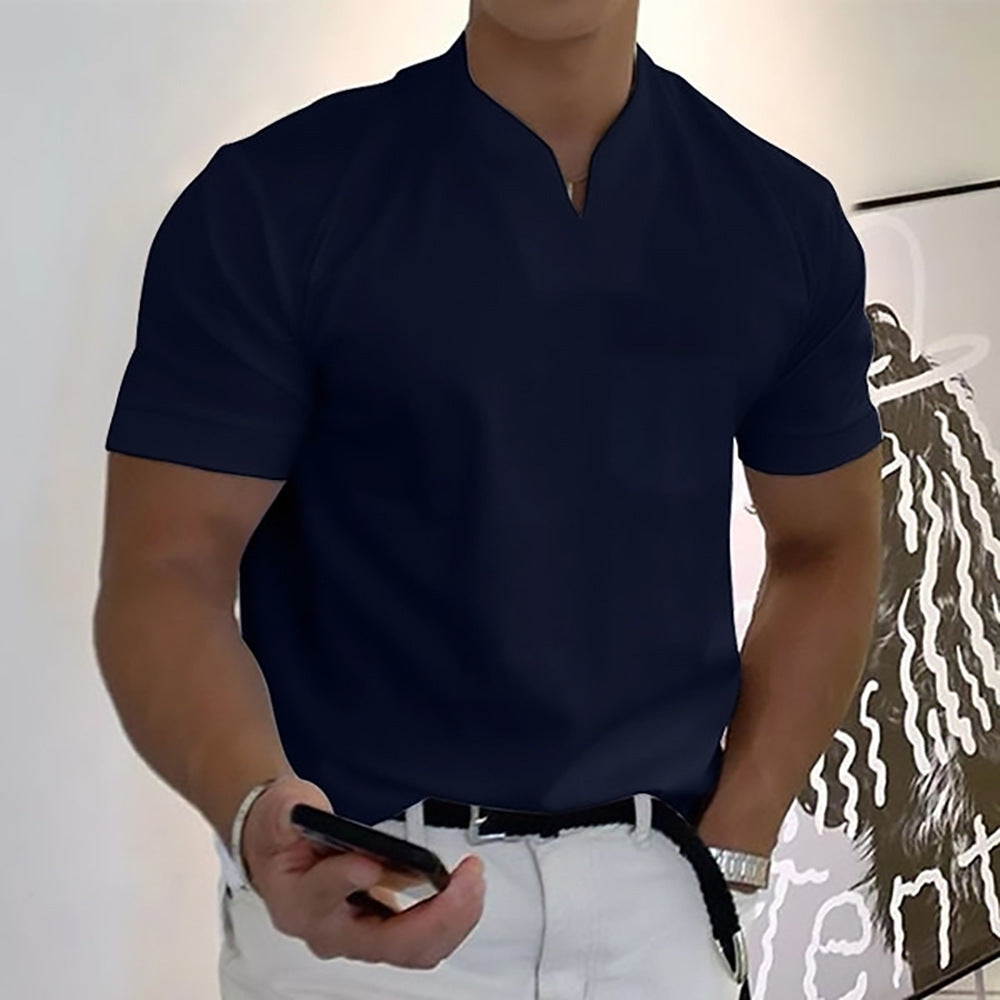 Summer Short Sleeve Shirt Men Fitness Plus Size Sports T-Shirt Elastic Cotton Pocket - TWENTY ONE SEVEN
