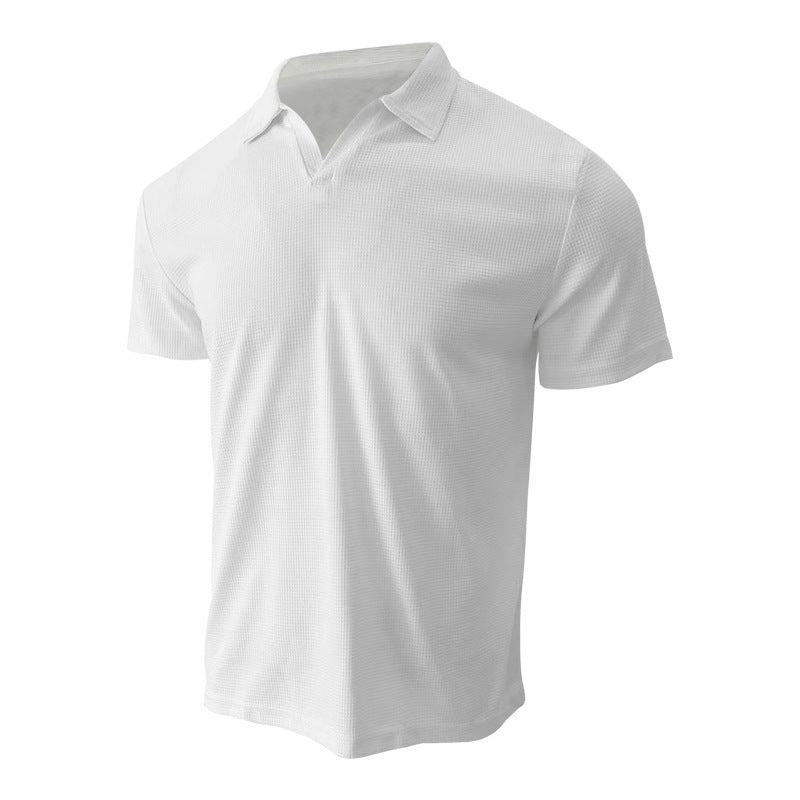 Polo Shirt Lapel V-neck Waffle Short Sleeve Men's T-shirt - TWENTY ONE SEVEN