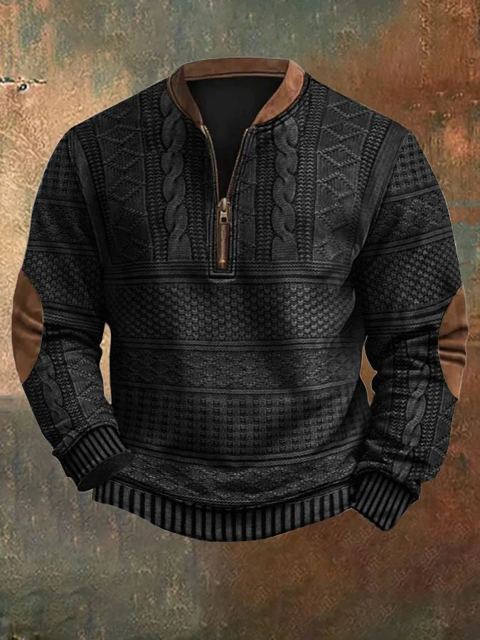 Autumn Winter Men's Zippered Sweater with Digital Printing