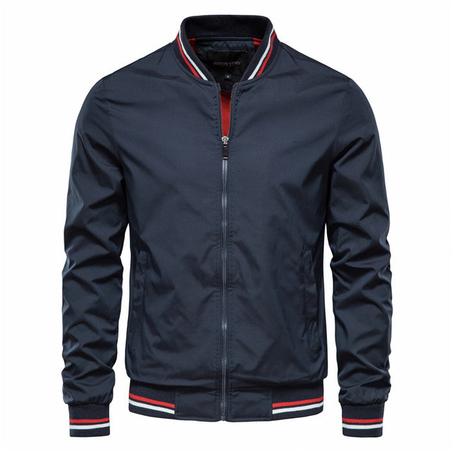Men's Striped Zip-up Jacket - Casual Sports Outerwear with Pockets for Spring and Fall