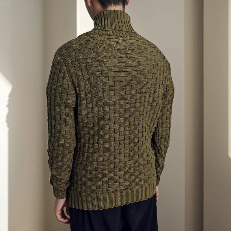 Men's Slim Turtleneck Sweater With Button Design Fashion Casual Solid Color Pullover Top Clothing - TWENTY ONE SEVEN