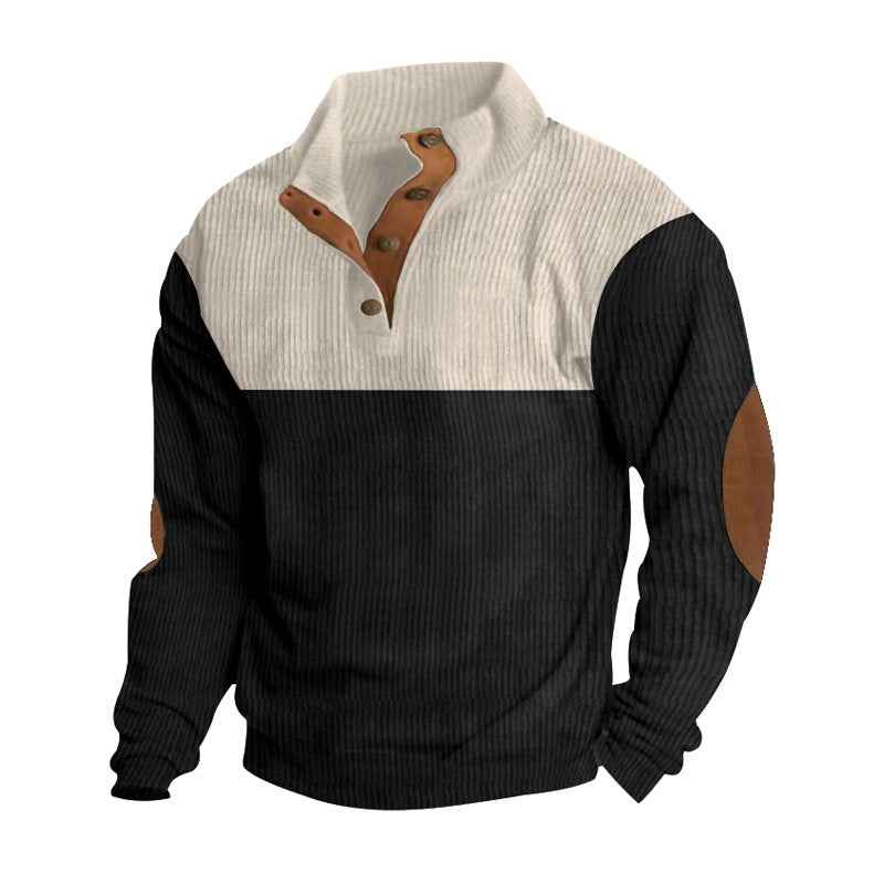 Men's Colorblock Pullover Sweatshirt - Casual Long Sleeve Stand-Collar Loose Top
