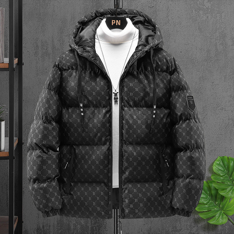 Autumn Winter Casual Men's Padded Hooded Coat Cotton Printing Popular