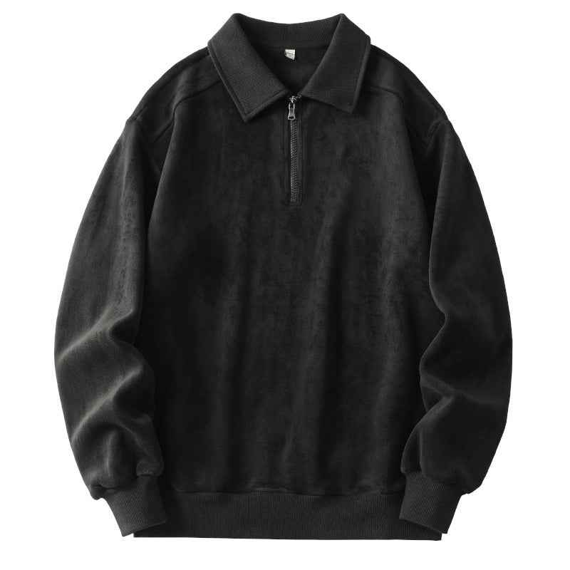 Fashion Lapel Men's Fleece Half-Zip Sweatshirt Winter Warm Long Sleeve Top