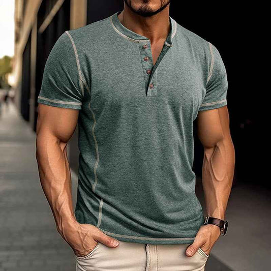 Men's Summer Polo Shirt Short Sleeve Solid Color Tops with Button