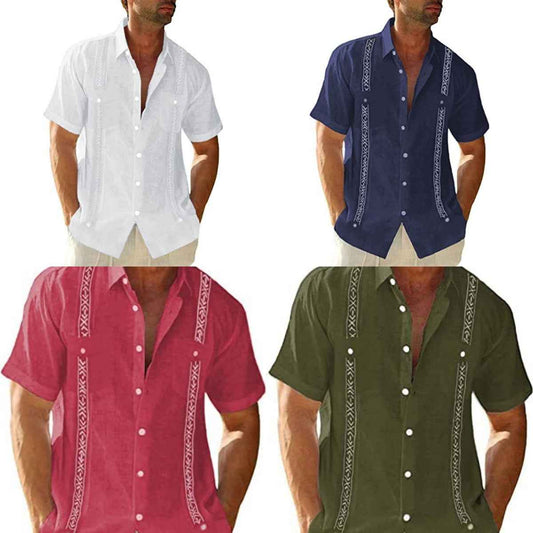 Men's Cuban Guayabera Shirt Casual Short Sleeve Outdoor Printed Fashion Streetwear