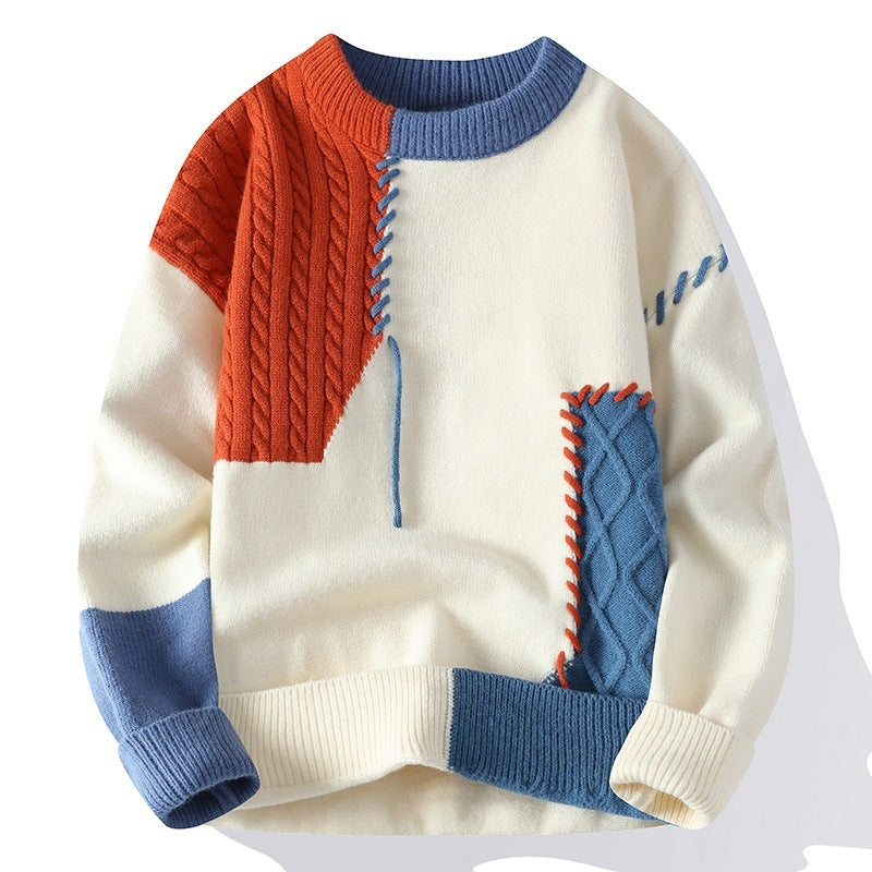 Colorblock Pullover Sweater Winter Fashion Long Sleeve Top Men's Clothing - TWENTY ONE SEVEN