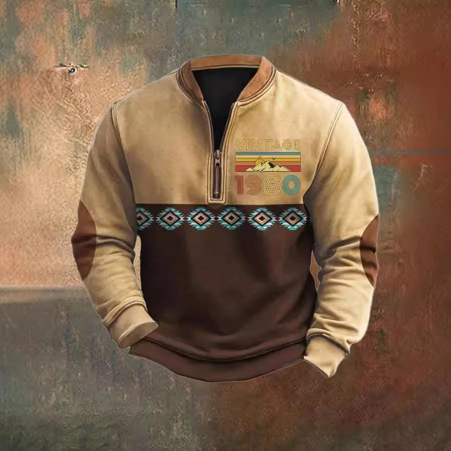 3D Printed Men's Sweater with Stand Collar for Street Style