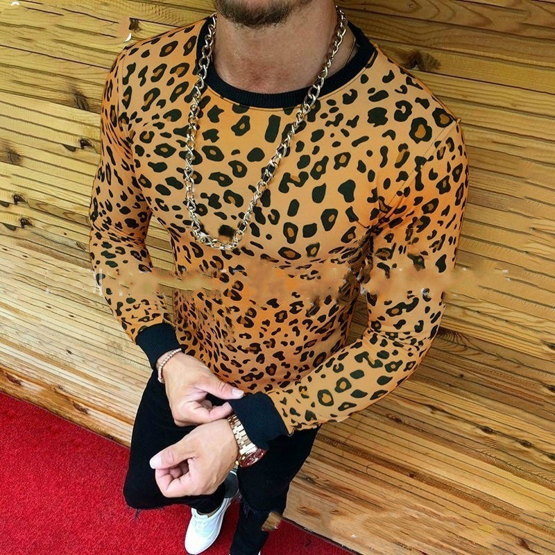 Men's Leopard Print Long Sleeve T-Shirt - Stylish & Bold Design