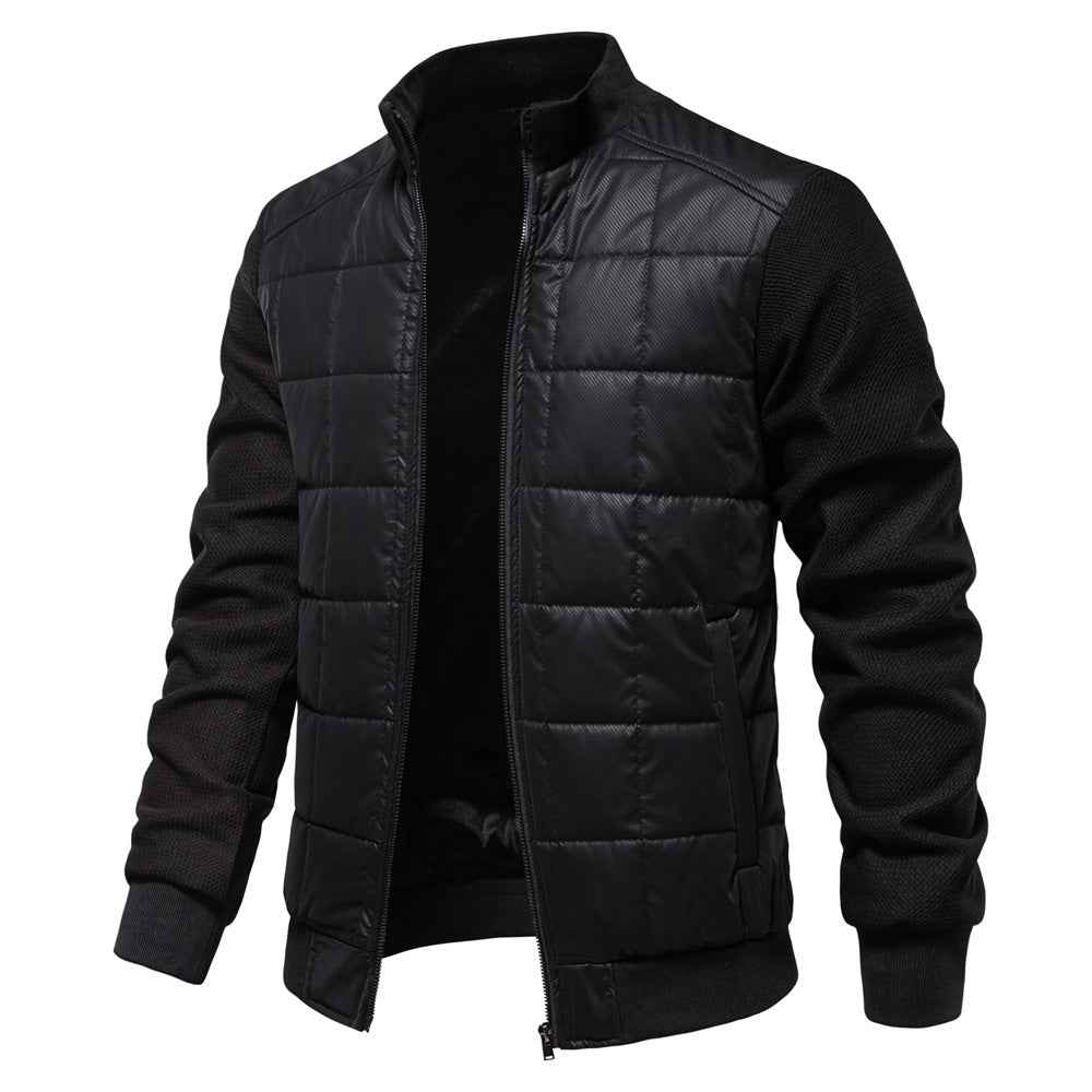 Fashion Stitching Winter Zipper Jacket Men with Stand Collar