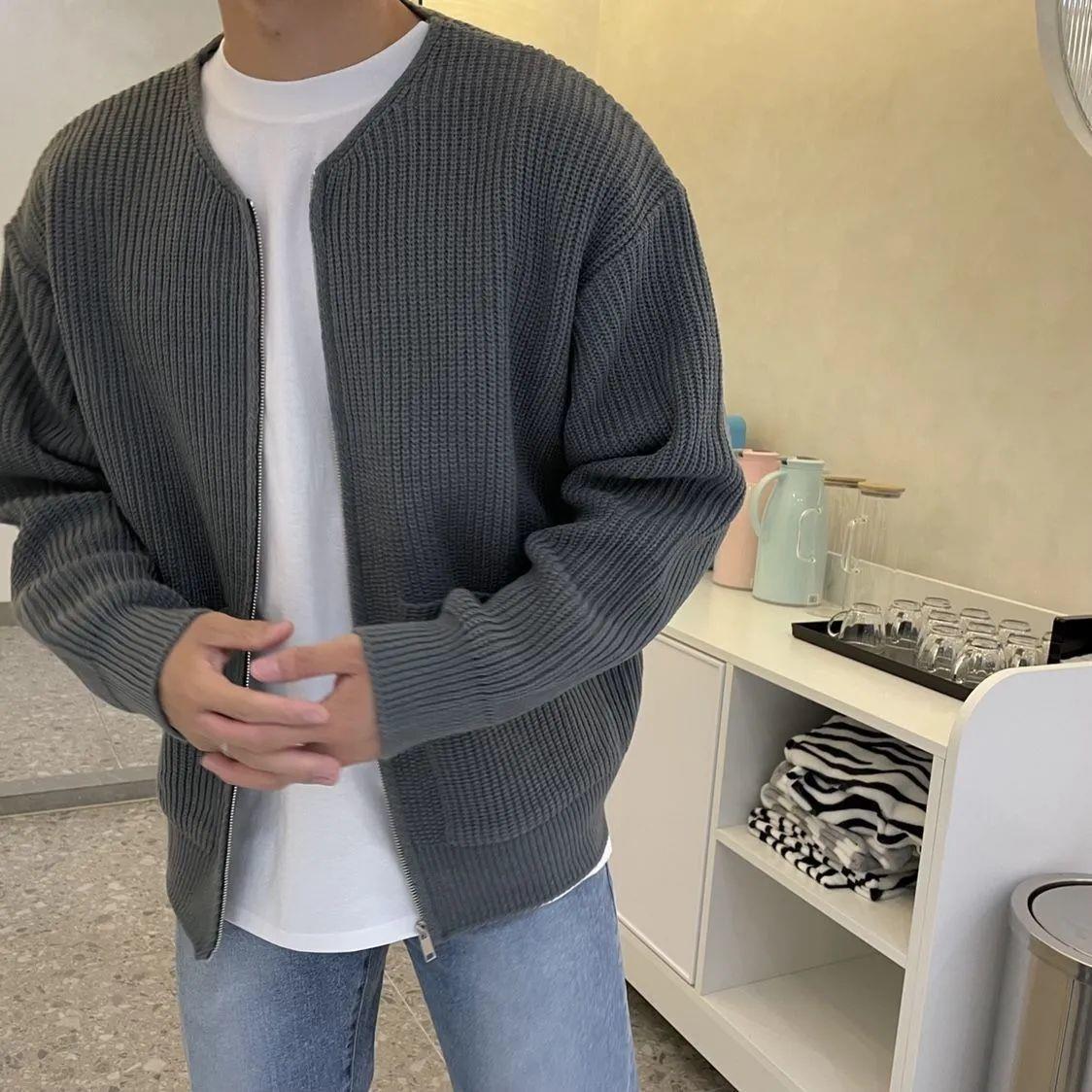 Men Zip Up Knitted Cardigan Lined Funnel Neck Jumper Sweater Pockets Coat All Seasons Comfortable Soft Long Sleeve - TWENTY ONE SEVEN