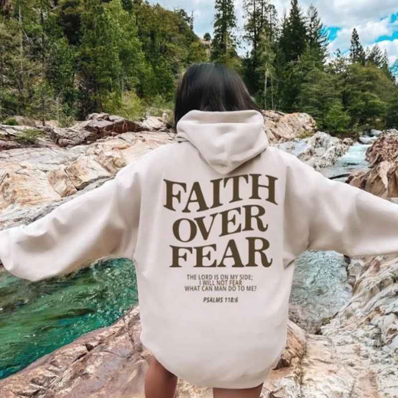 Faith Over Fear Hoodie Unisex Christian Sweatshirt with Bible Verse Trendy Aesthetic Design
