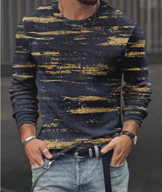 3D Printed Men's Sweater with Horizontal Stripes - Casual Style