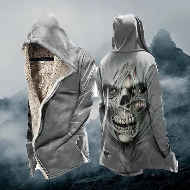 Autumn Winter Fleece Skull Print Coat Trench Coat