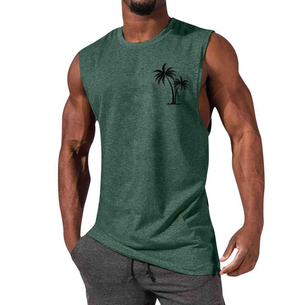 Coconut Tree Tank Top Summer Beach Vest for Men - Workout Muscle Fitness T-shirt