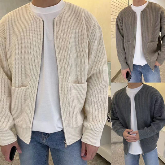Men Zip Up Knitted Cardigan Lined Funnel Neck Jumper Sweater Pockets Coat All Seasons Comfortable Soft Long Sleeve - TWENTY ONE SEVEN