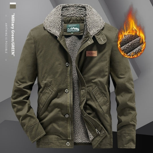 Lamb Wool Coat Men's Fleece Lined Padded Warm Cotton Jacket - Perfect for Winter