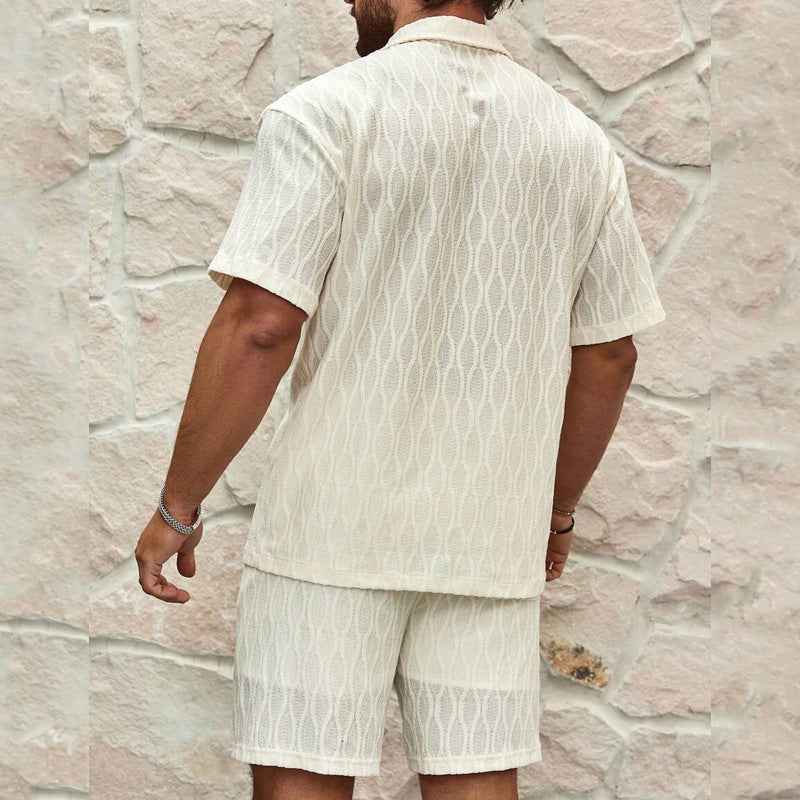 Men's Summer Tracksuits Casual Two-Piece Lapel Button Shirt and Shorts for Beach Holiday