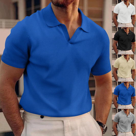 Polo Shirt Lapel V-neck Waffle Short Sleeve Men's T-shirt - TWENTY ONE SEVEN