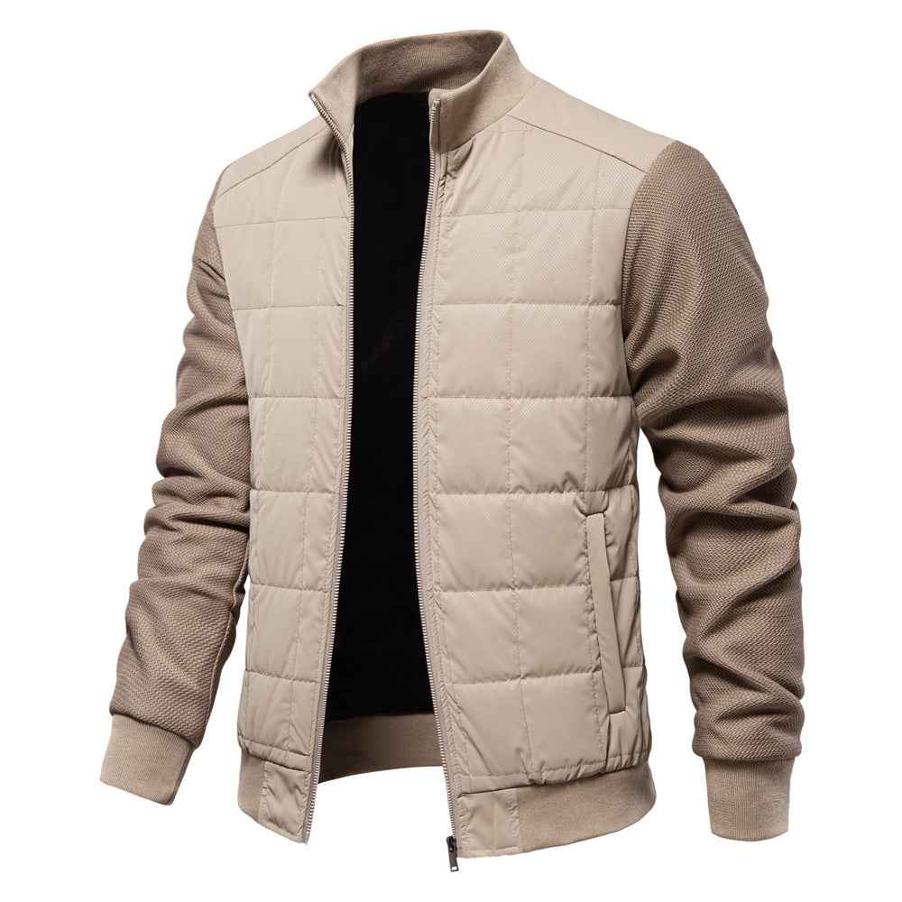 Fashion Stitching Winter Zipper Jacket Men with Stand Collar