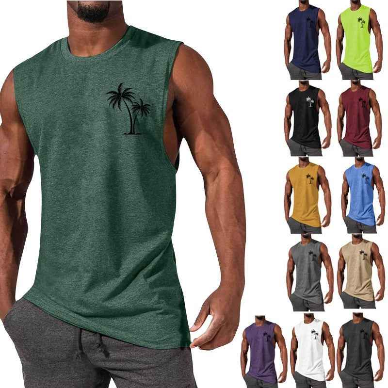 Coconut Tree Tank Top Summer Beach Vest for Men - Workout Muscle Fitness T-shirt